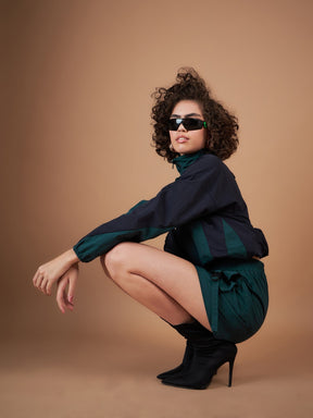 Green Front Zipper Parachute Mini Skirt-SASSAFRAS