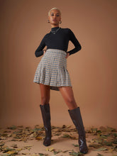 Brown Flannel Check Pleated Mini Skirt-SASSAFRAS