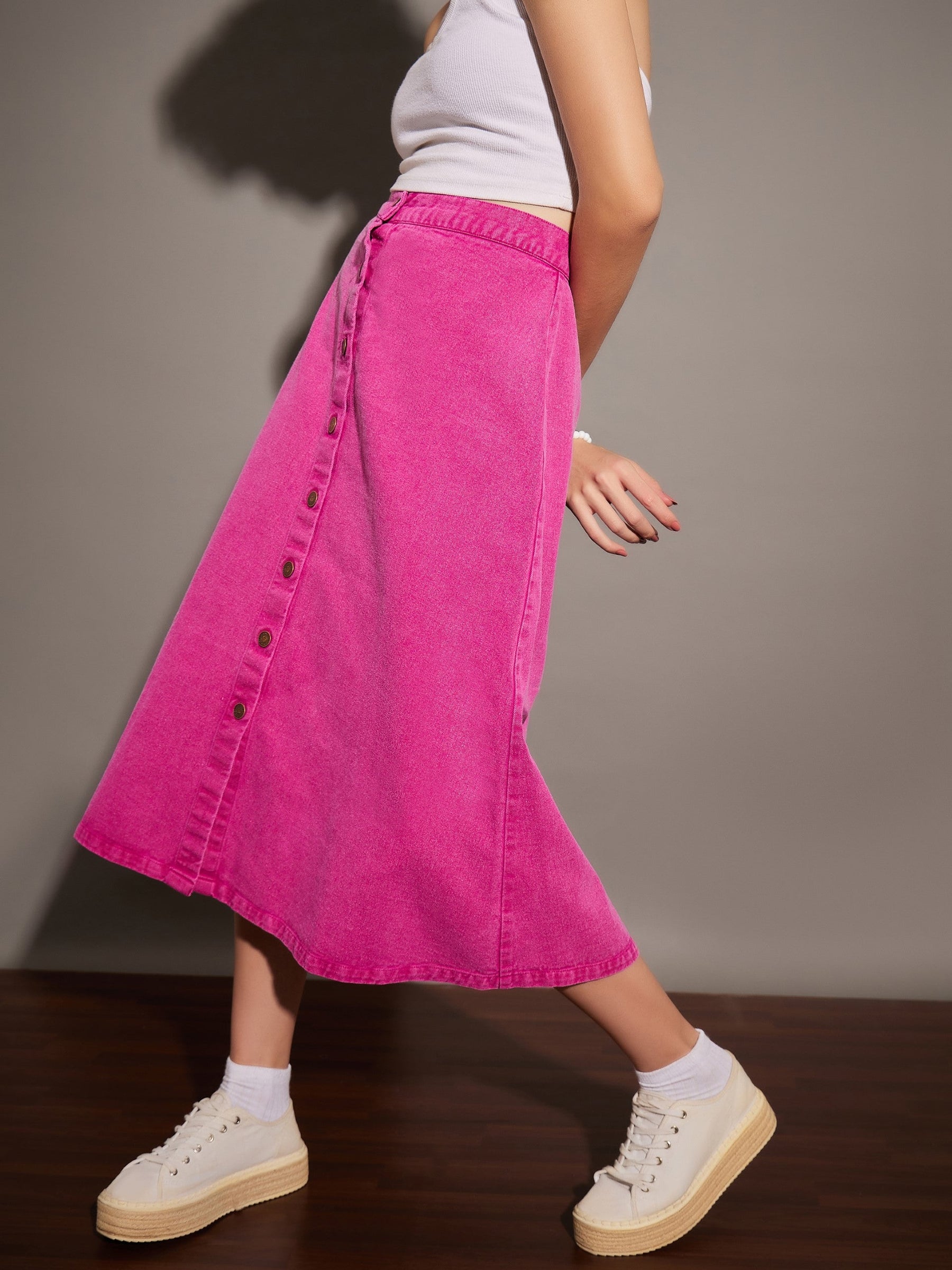 Fashion New Look Pink Denim Skirt Women Pink Washed Denim A-Line Skirt