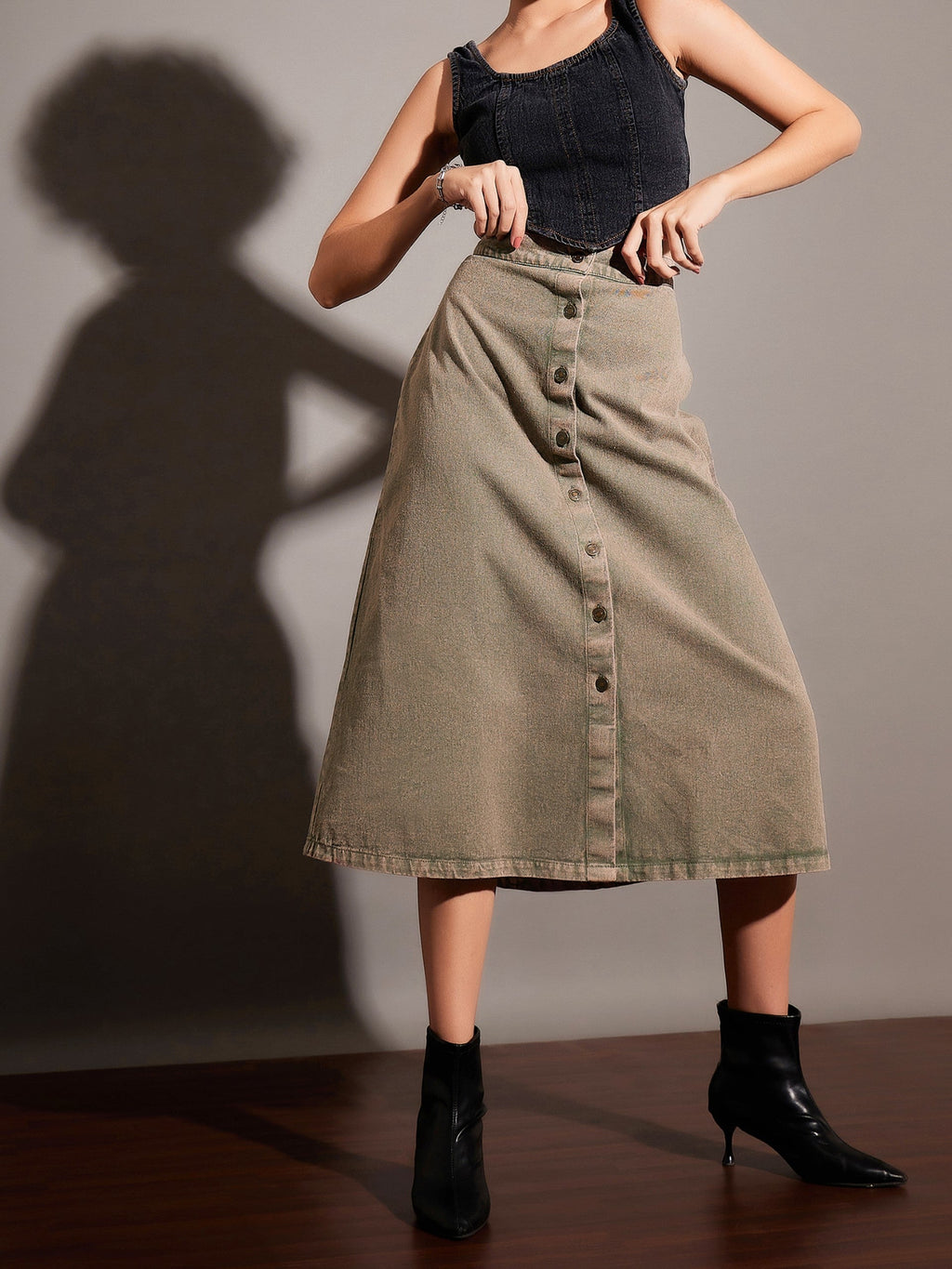Buy SASSAFRAS Blue Denim Midi A Line Pure Cotton Skirt - Skirts for Women  7687291
