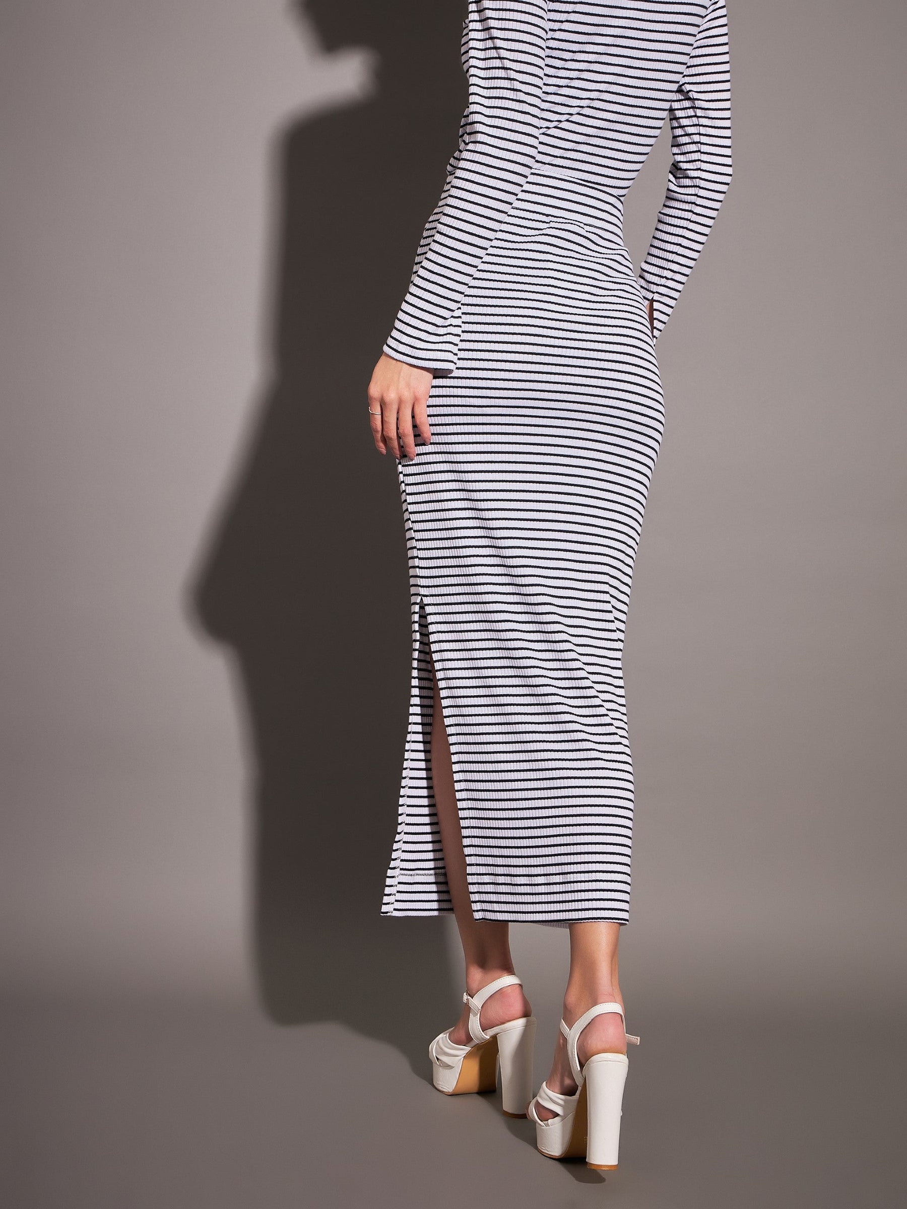 Black & White Striped Rib Pencil Skirt-SASSAFRAS