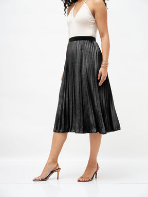 Black Velvet Pleated Skirt-SASSAFRAS