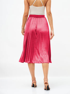 Buy Pink Velvet Pleated Skirt Online At Best Price