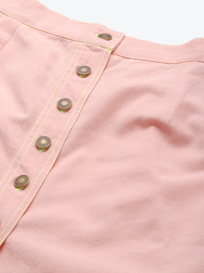 Pink Contrast Stitch Mini Skirt