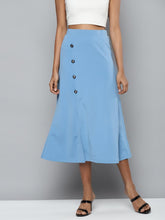 Blue Scuba Front Slit Flared Midi Skirt-Skirts-SASSAFRAS