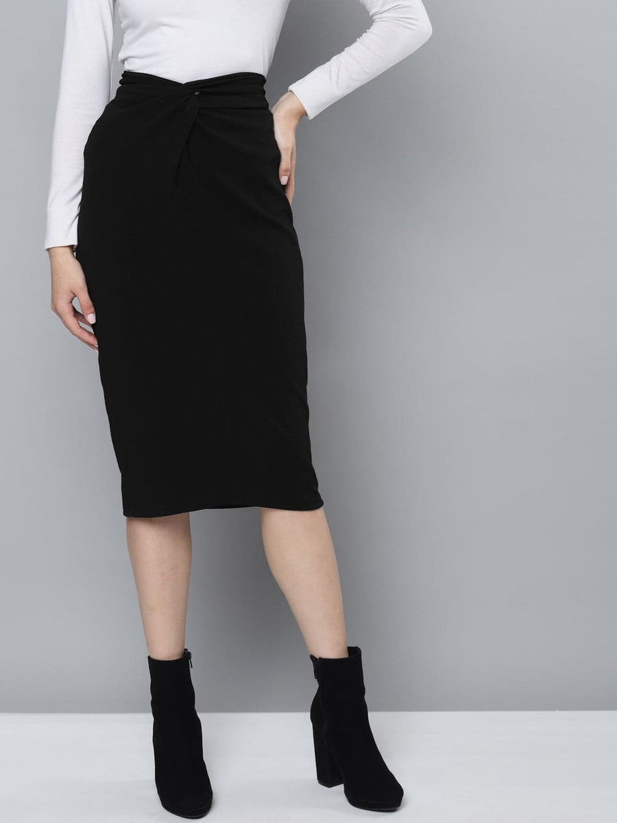 Buy Black Twisted Midi Skirt Online At Best Price - Sassafras.in