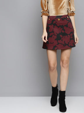 Red Floral Front Button Mini Skirt-Skirts-SASSAFRAS