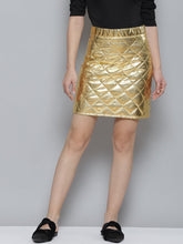 Gold Mettalic Puffer Mini Skirt-Skirts-SASSAFRAS