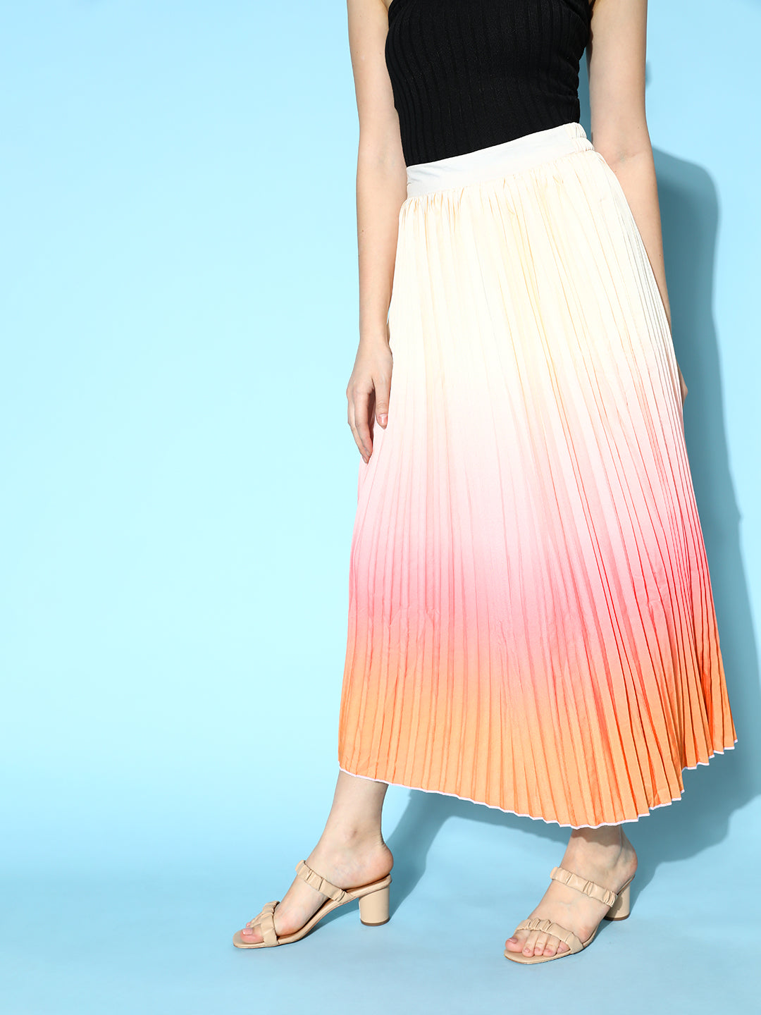 Buy Women Peach  Orange Ombre Pleated Skirt Online at Sassafras