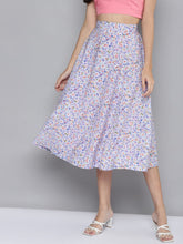 Women Blue Ditsy Floral Flared Skirt-Skirts-SASSAFRAS