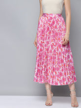 Women Pink Floral Pleated Skirt-Skirts-SASSAFRAS