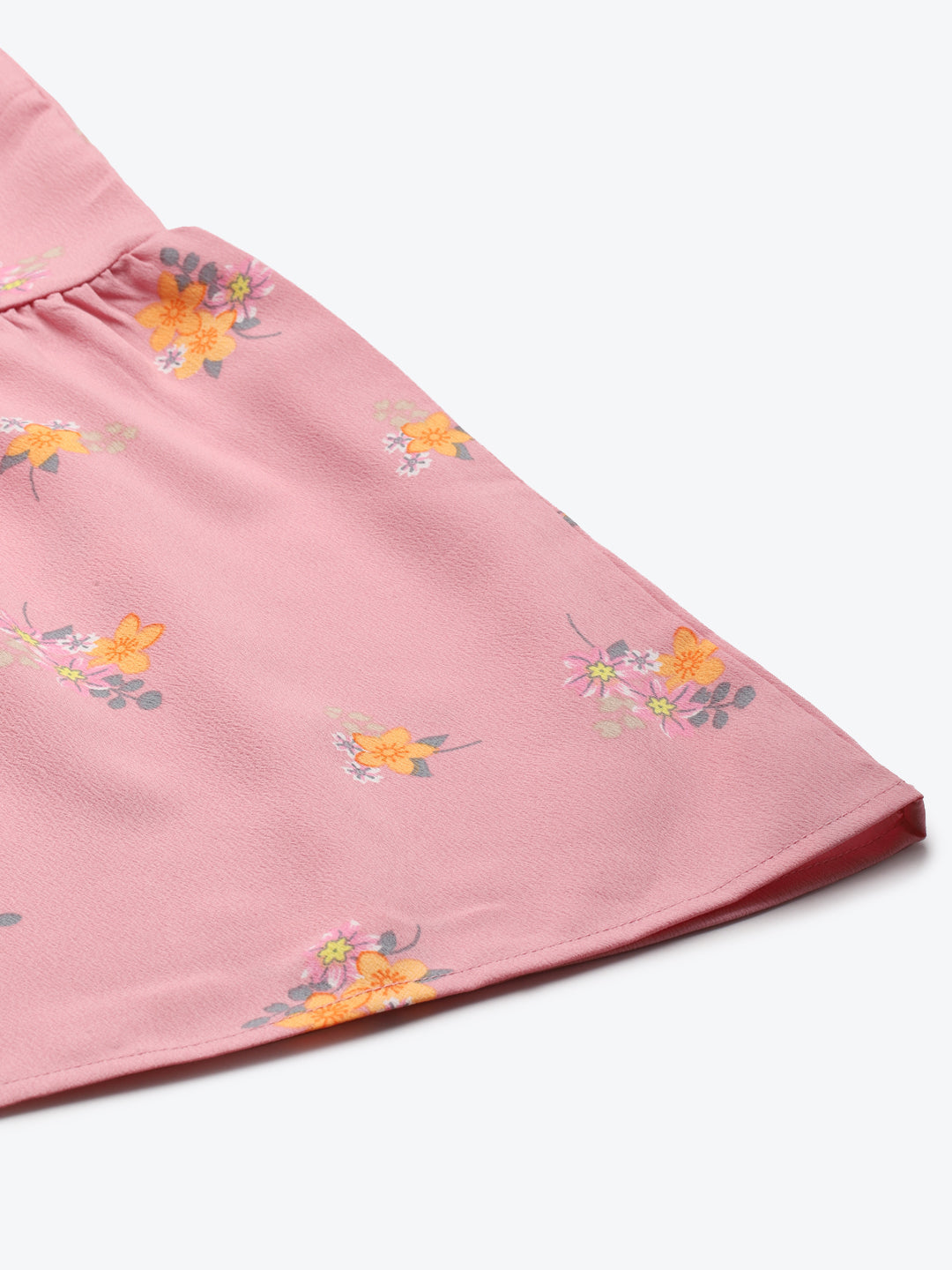 Women Pink Floral Frill Hem Skirt