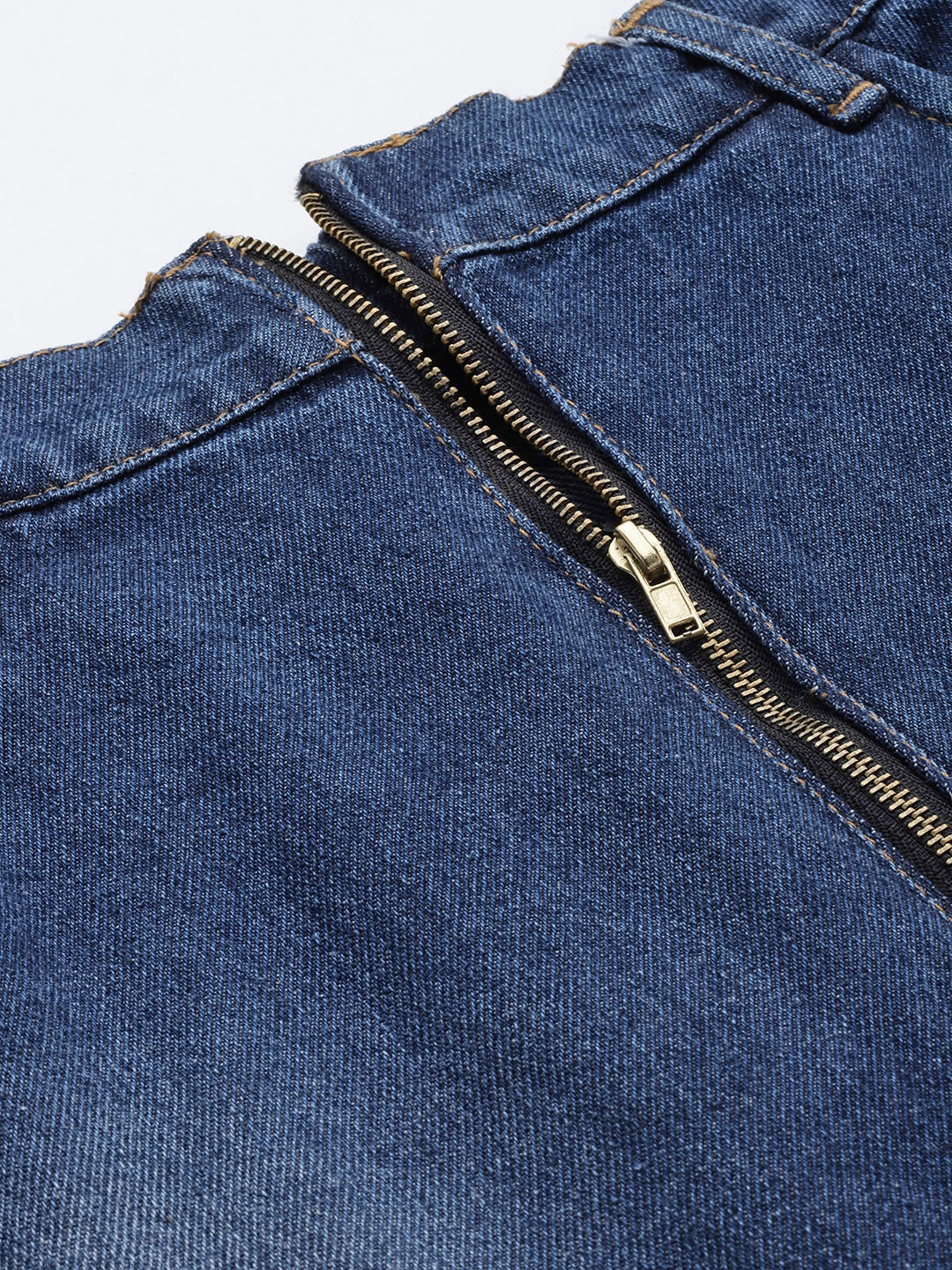 Women Blue Denim Front Zipper Mini Skirt
