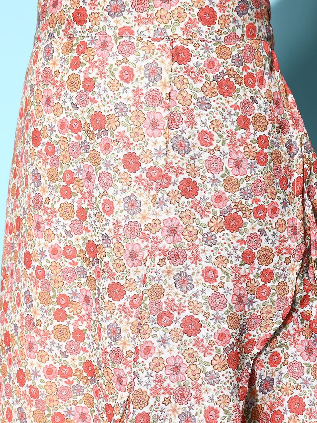 Women Pink & Beige Ditsy Floral Cascading Ruffle Skirt