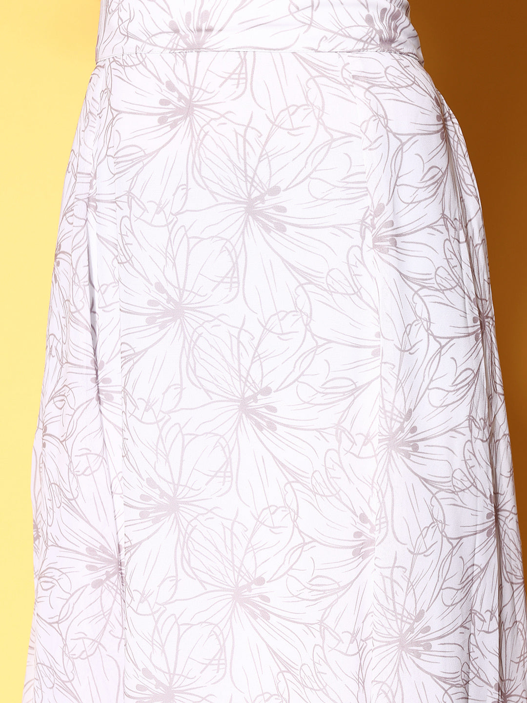 Women White Floral Flared Midi Skirt