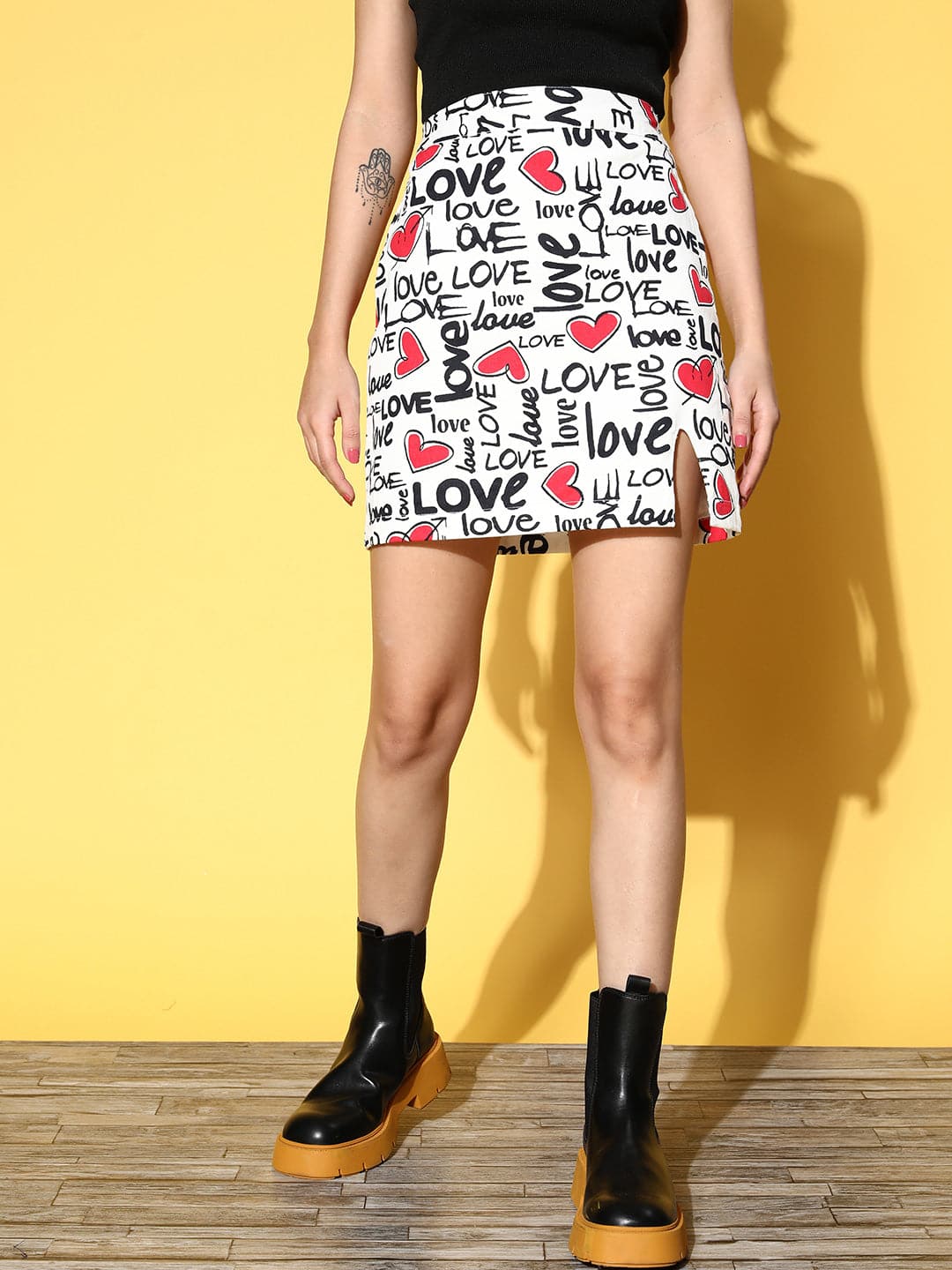 Red Love Heart Print Mini Skirt-SASSAFRAS