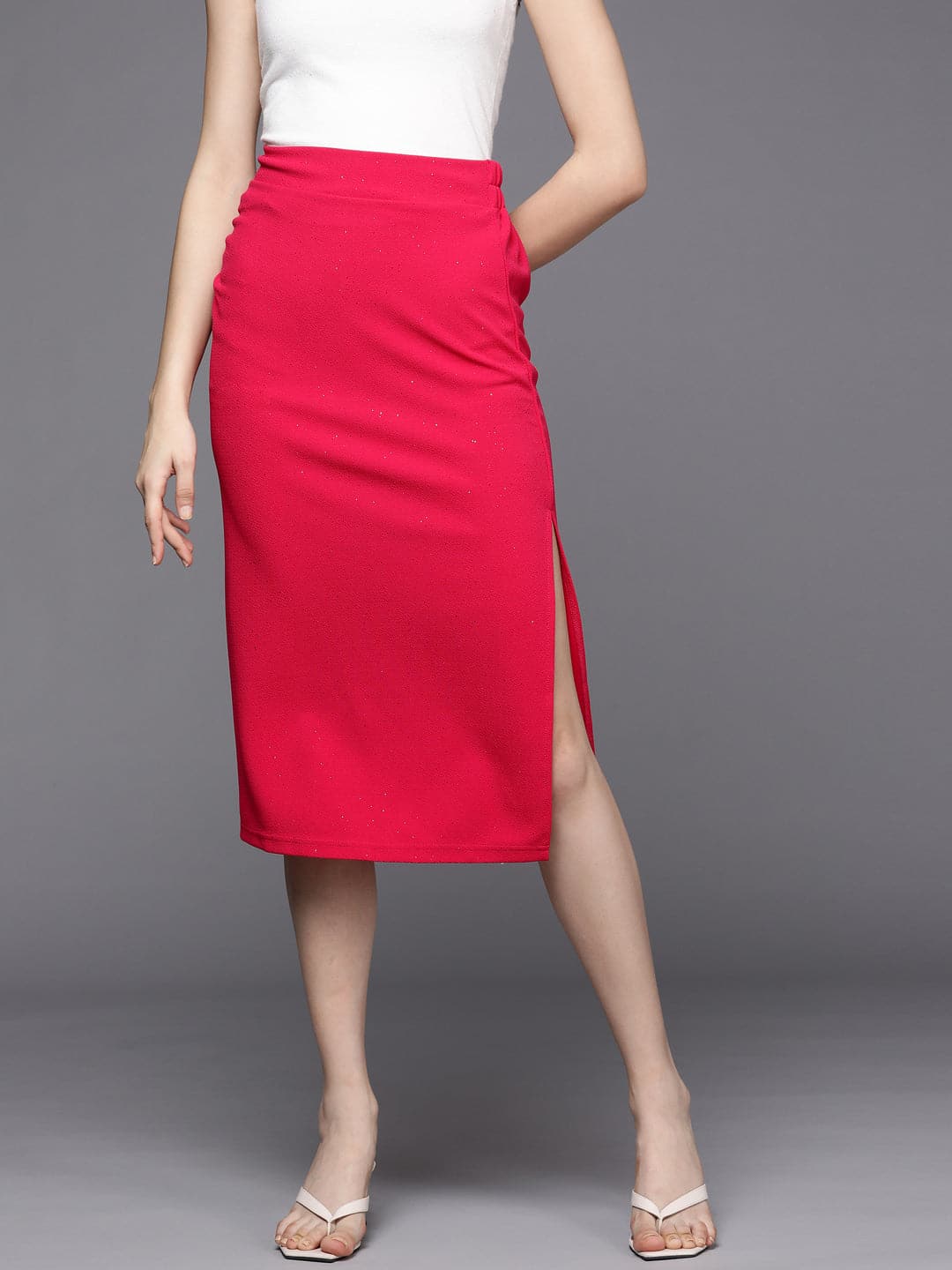 Fuchsia Shimmer Side Ruched Skirt-SASSAFRAS