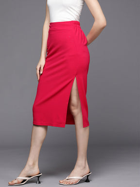 Women Fuchsia Shimmer Side Ruched Skirt