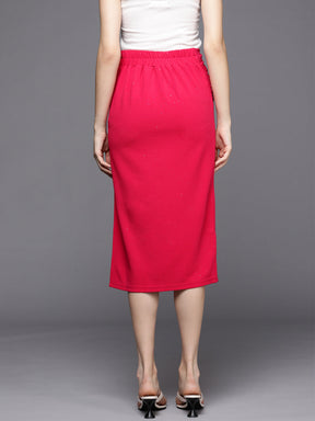 Women Fuchsia Shimmer Side Ruched Skirt