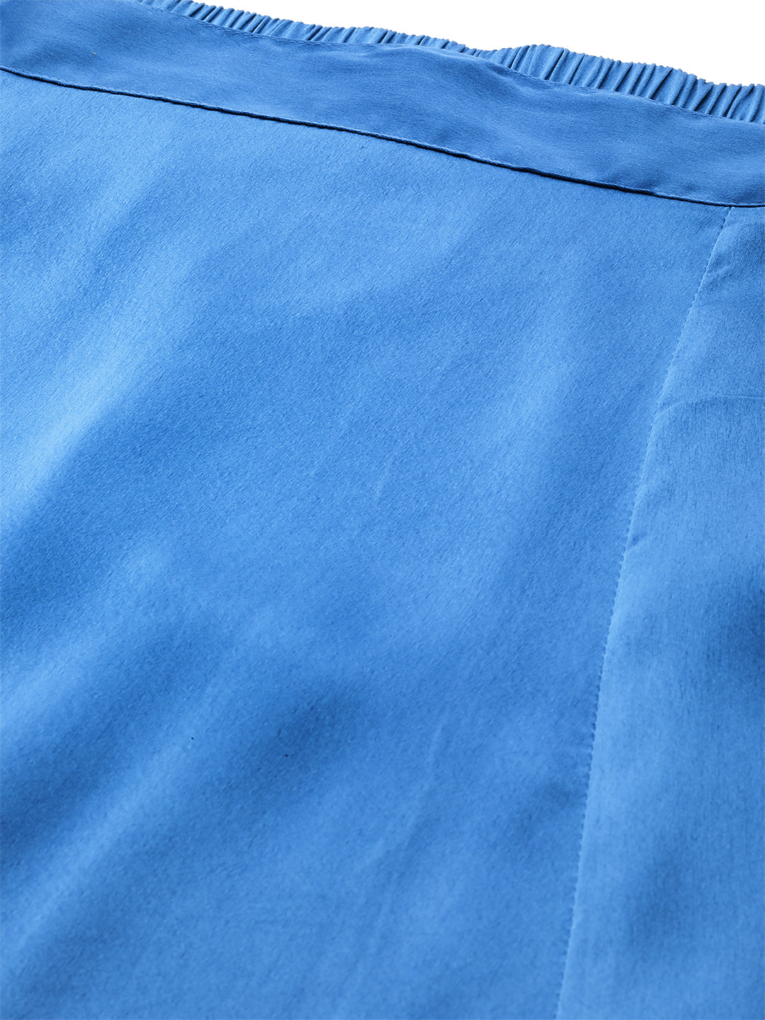 Women Blue Satin Front Slit Flared Midi Skirt