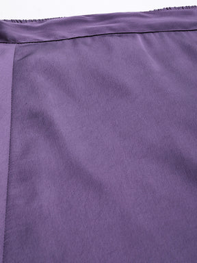 Women Purple Satin Front Slit Flared Midi Skirt