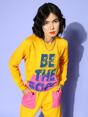 Yellow BE THE BOSS Kangaroo Pocket Sweatshirt-SASSAFRAS