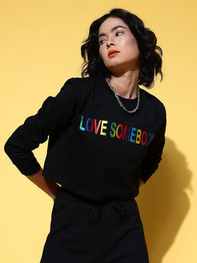 Black LOVE SOMEBODY Crop Sweatshirt-SASSAFRAS