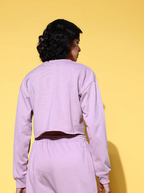 Women Lilac WHO CARES Crop Terry Sweat Shirt
