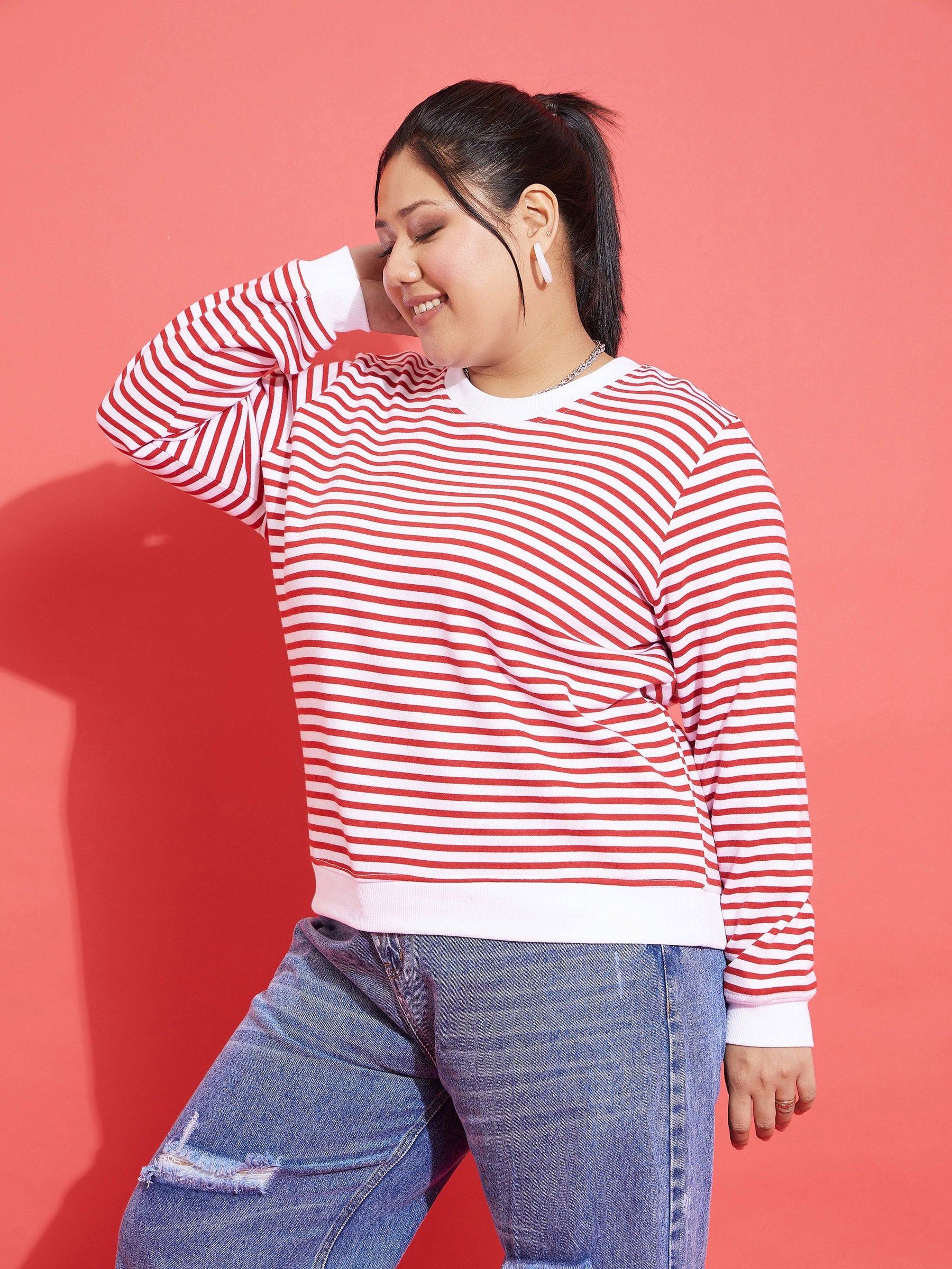 Red and white striped on sale sweatshirt