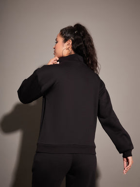 Black Fleece Front Zipper Sweatshirt-SASSAFRAS