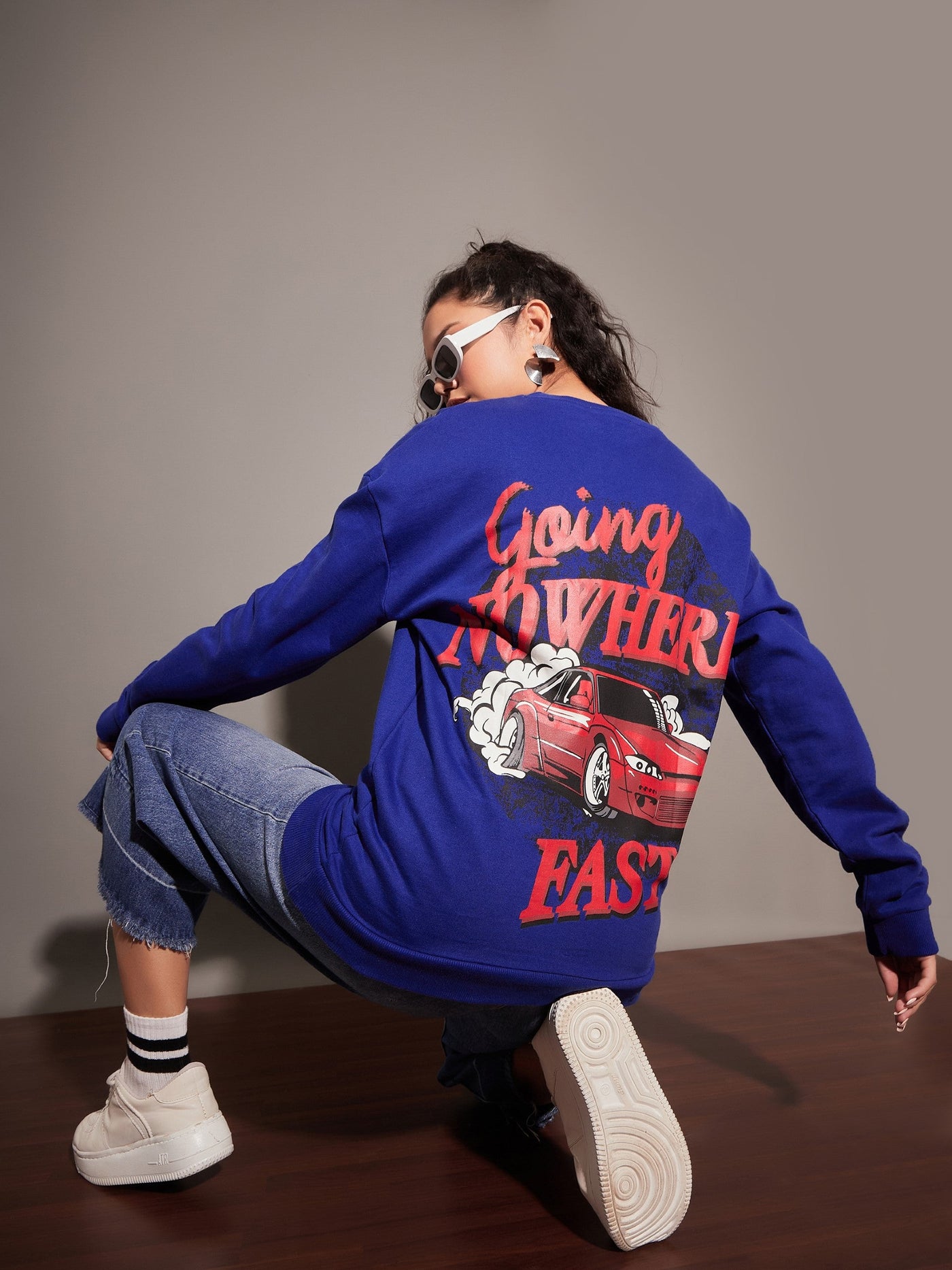 Royal Blue GOING NOWHERE Oversized Sweatshirt-SASSAFRAS