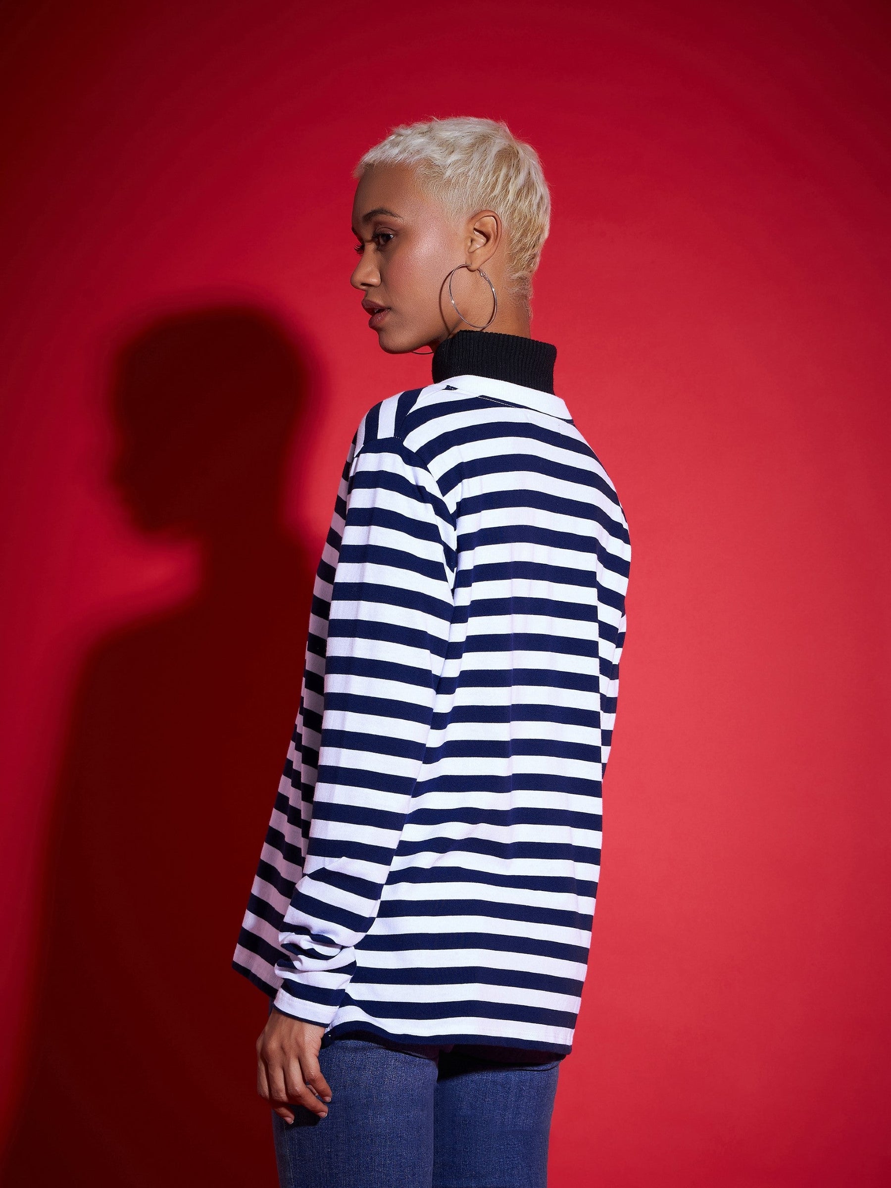 Navy & White Striped Sweater-SASSAFRAS