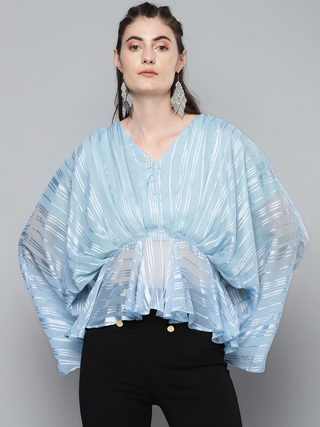 Blue Lurex Kimono Top-Tops-SASSAFRAS