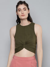 Olive Front Knot Crop Top-Tops-SASSAFRAS