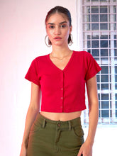 Red Front Button Crop Top-SASSAFRAS