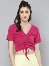 Fuchsia Rouched Crop Top-Tops-SASSAFRAS