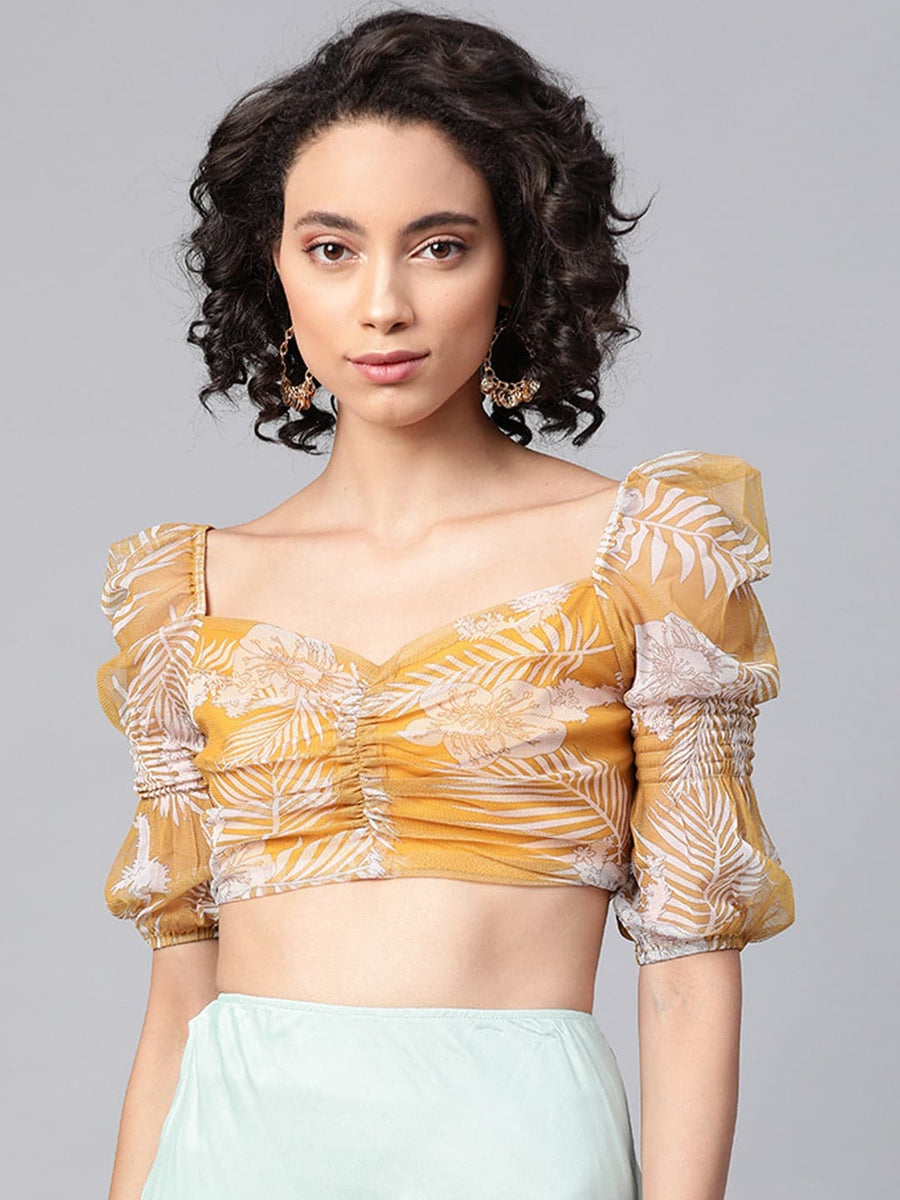 Crop top with cheap long puff sleeves