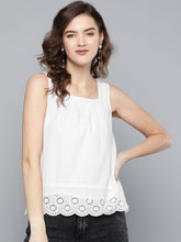 White Square Neck Schiffli Blouse-Tops-SASSAFRAS