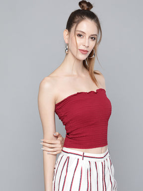 Maroon Smocked Tube Knit Top