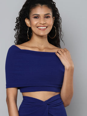 Royal Blue Bardot Layer Crop Top-Tops-SASSAFRAS