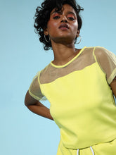 Neon Green Scuba Mesh Net Yoke Top-Tops-SASSAFRAS