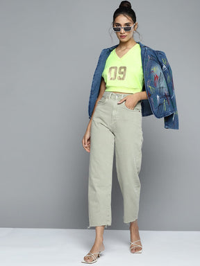 Neon Green V Neck Crop Vest-Tops-SASSAFRAS