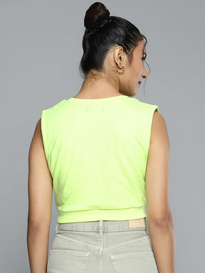 Neon Green V Neck Crop Vest