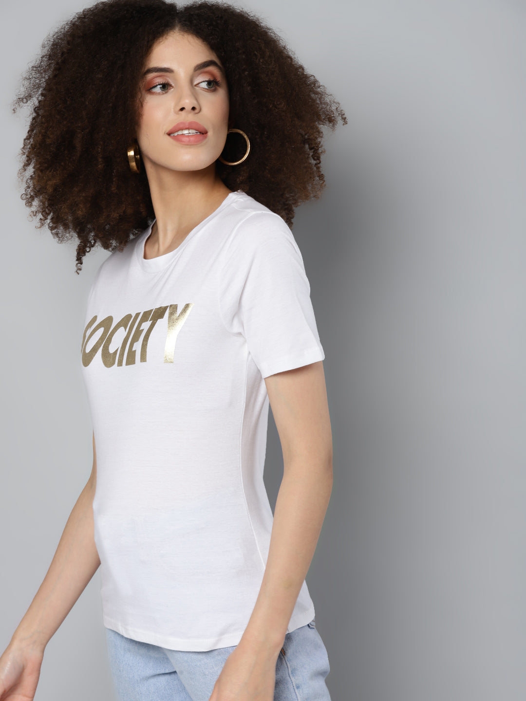 White SOCIETY Print T-Shirt