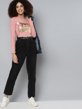 Pink  BASIC Print Full Sleeve T-Shirt