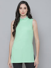 Mint Green Rib Side Slits Turtle Neck Long Top-Tops-SASSAFRAS