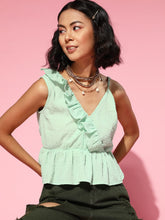 Women Mint Green One Side Frill Strappy Top-Tops-SASSAFRAS