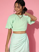 Women Mint Green Balloon Sleeve Boxy Crop Top-Tops-SASSAFRAS