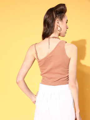 Women Nude One Shoulder Crop Top