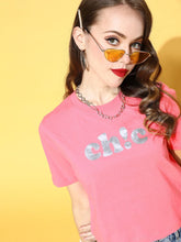 Women Pink CHIC Crop Slim Fit Crop T-Shirt-T-Shirts-SASSAFRAS